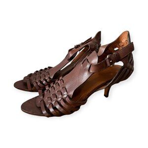 Givenchy Brown Leather Gladiator Huarache Sandal, Mid Heel, Size 38.5EU